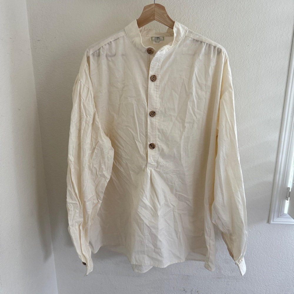 Cream Alice's Home & Cottage made in USA  long sleeve Henley wooden button shirt